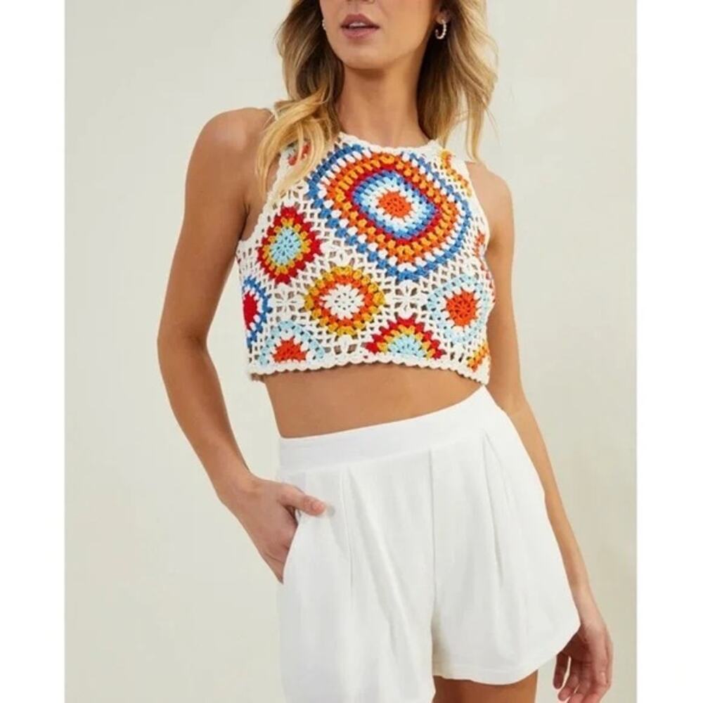 Altr'd State The Blossom Crochet Sleeveless Crop Tank Top XS